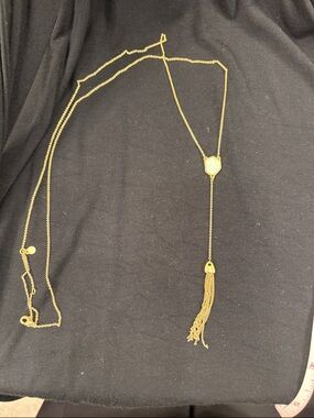 Spartina 449 Gold Tassel Y Necklace with Hexagon Accent